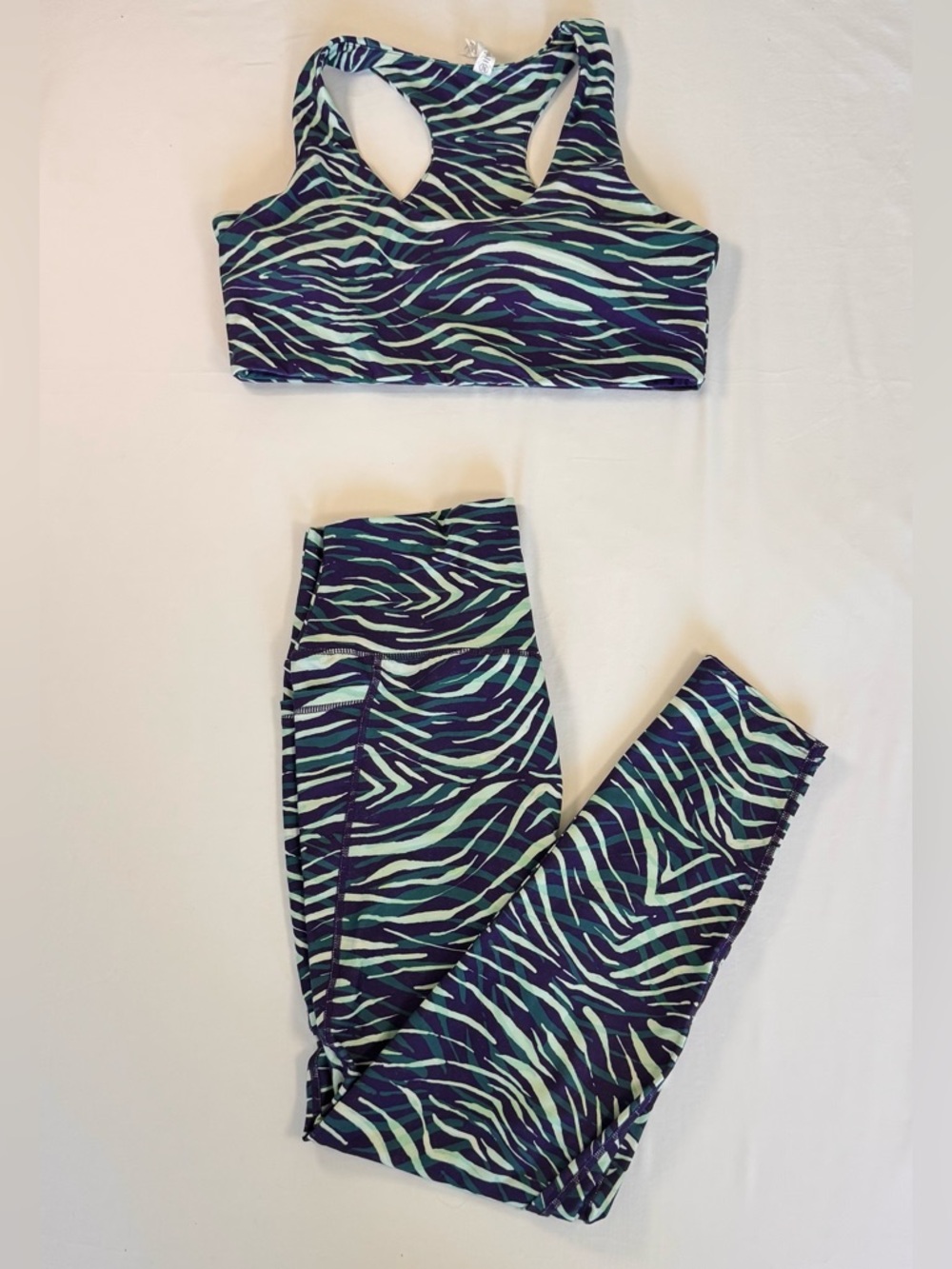 Sage Zebra Print Sports Bra & Leggings Set - Teal and Navy
